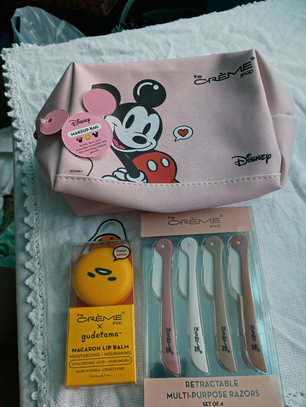 Creme Shop Bundle, Makeup Bag, Retractable Razors, Gudetama Macron Lip Balm